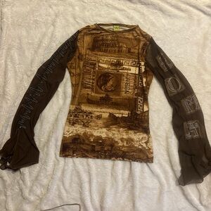 Save The Queen Brown Graphic Long Sleeve Top